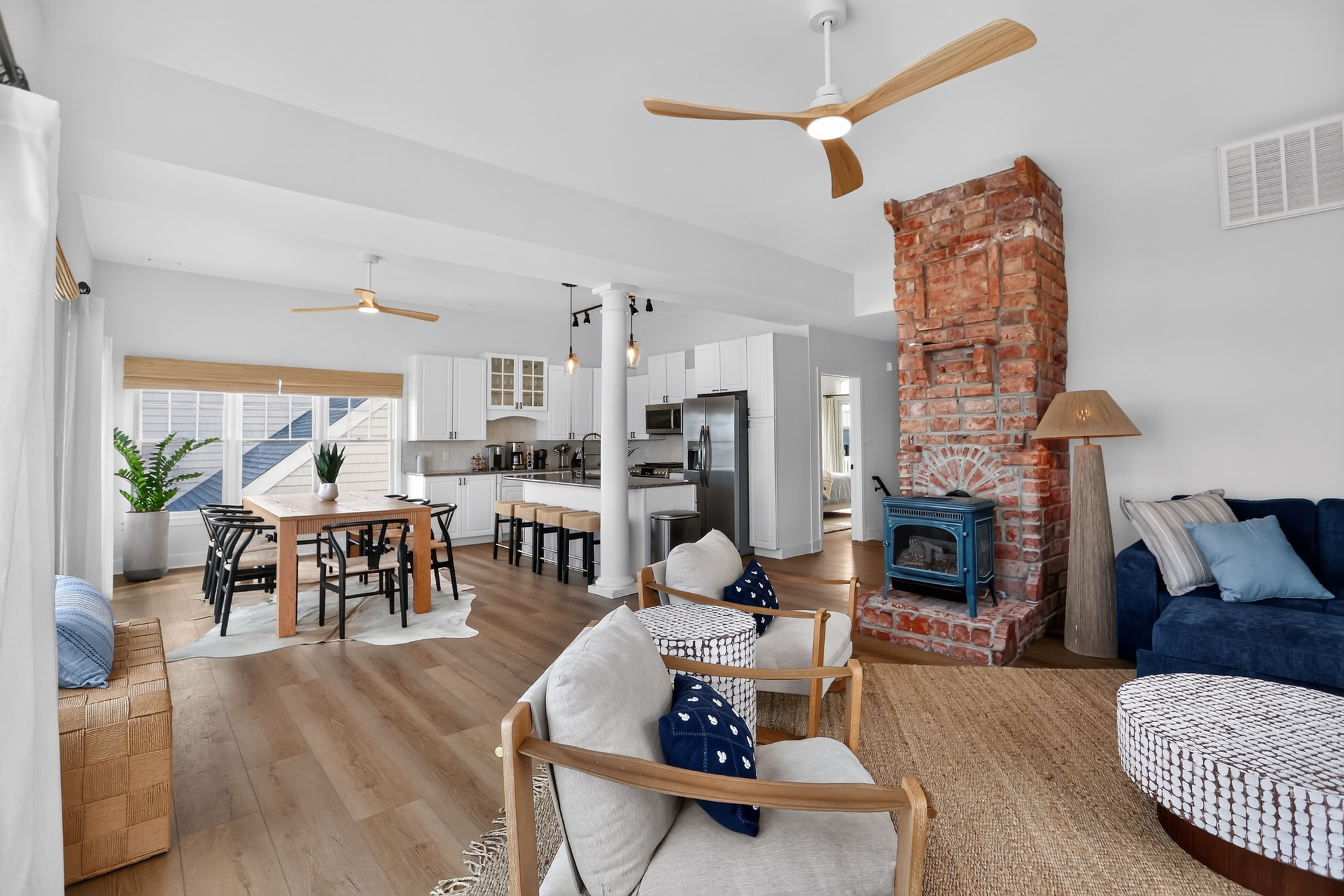 Open-concept living, dining and kitchen area